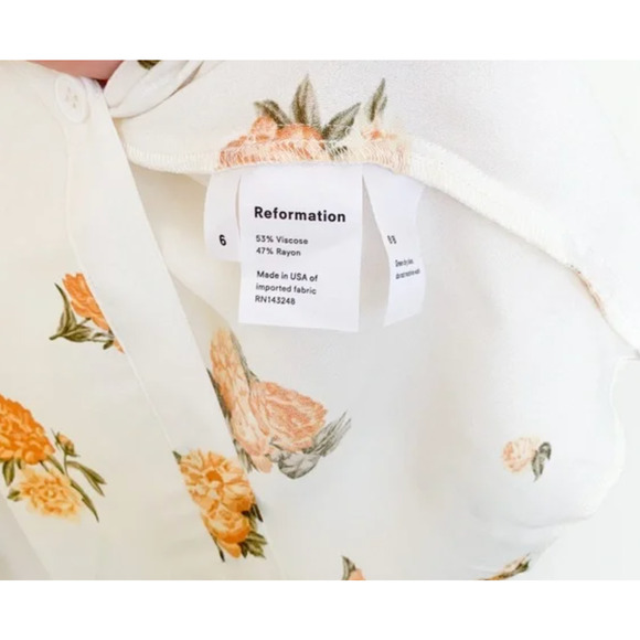 Reformation 6 Frankfort Button Front Floral Dress Tie Front Silky Yellow White - Picture 8 of 11
